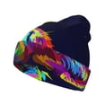 thumbnail image 1 of Gaeub Howling Wolf Print Unisex Knitted Hat,Warm Winter Beanie,Unisex Fashion Knit Cuffed Cap,Ski Hat for Men and Women, 1 of 6