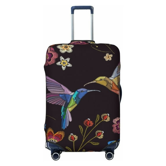 Gaeub Humming Bird And Tropical Flowers Embroidery Elastic Luggage Cover with Concealed Zipper Dust-Proof Luggage Cover Protector - 18-32 inch - Large