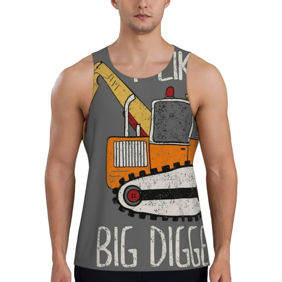 Gaeub I Like Big Digger Men's Athletic Tank Top, Workout Sleeveless Shirts, Running Tank Tops for Gym, Running, Training - Medium