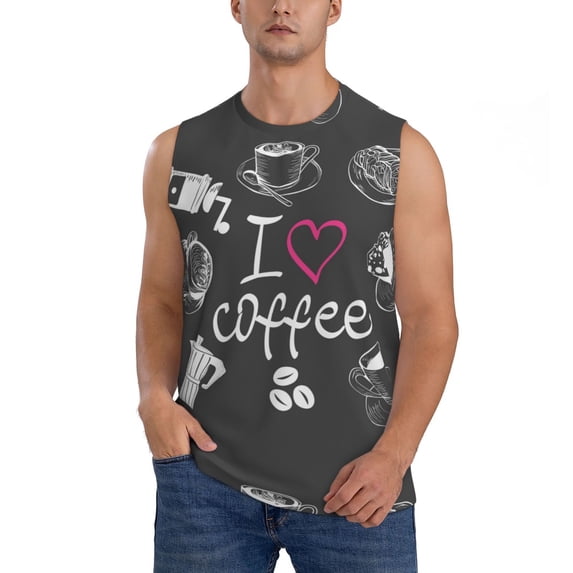 Gaeub I Love Coffee Men's Sleeveless Muscle Shirts Workout Tank Tops, Odor Protection and Comfortable - X-Large