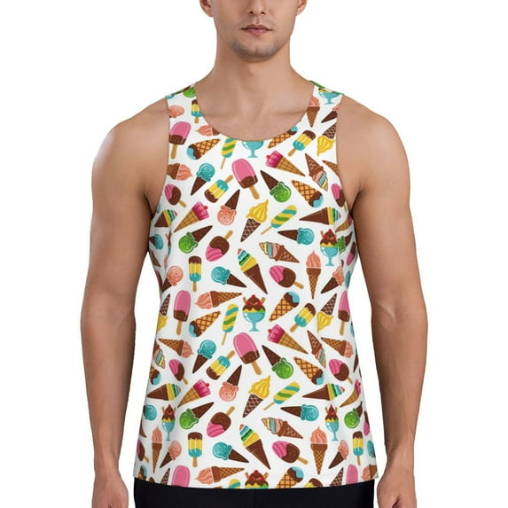 Gaeub Ice Cream Popsicles Men's Athletic Tank Top, Workout Sleeveless Shirts, Running Tank Tops for Gym, Running, Training - Large