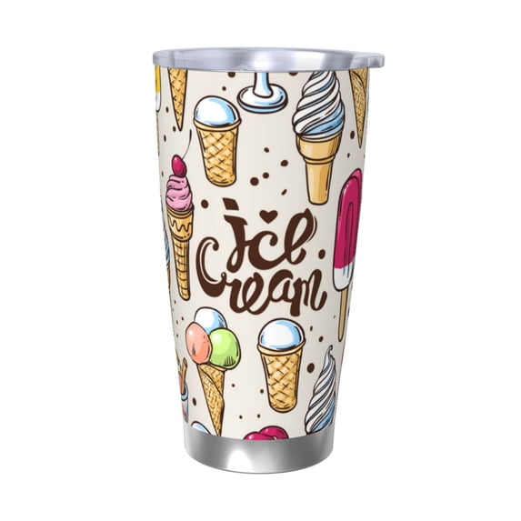 Gaeub Ice Cream Print 20-Ounce Stainless Steel Car Cup,Tumblers Cups with Lids and Straw,Coffee Cups for Adults Kids Home Car Office School Travel Party-Without Straw