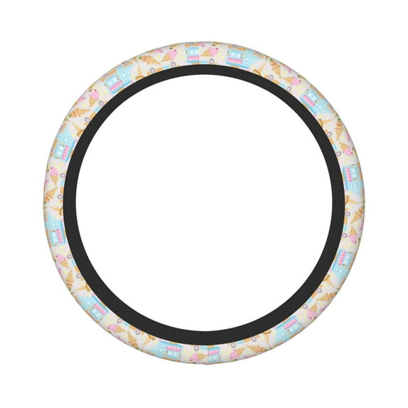 Gaeub Icecream Truck Breathable Stretch Elastic Steering Wheel Cover, Cool in Summer and Warm in Winter, Universal 15 inch
