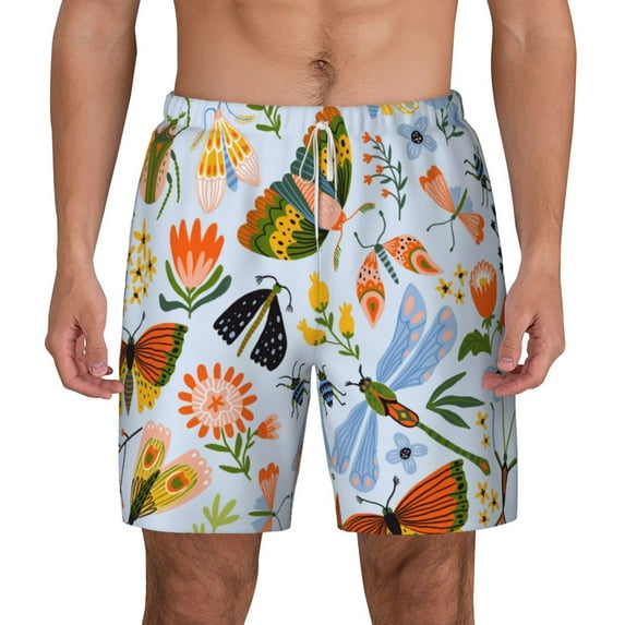 Gaeub Insects and Flowers Mens Swim Trunks Stretch Beach Shorts Quick Dry for Men Swim Shorts Swimwear with Pockets- X-Large