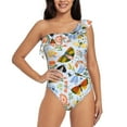 thumbnail image 1 of Gaeub Insects and Flowers Women's One Shoulder Ruffle Tummy Control Swimwear for Swimming Surfing Beach Party - Large, 1 of 8