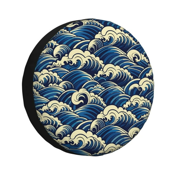 Gaeub Japanese Water Wave 14-17in Tire Cover, Spare Tire Cover, for Camper Caravan, Trailer, Car, Truck, SUV, Jeep-17 inch