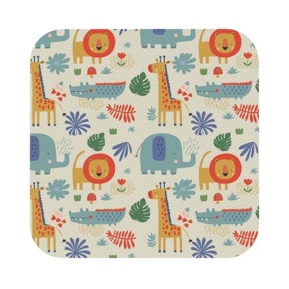 Gaeub Jungle Animals Print 6 Pcs Leather Coasters for Drinks ,Drink Coasters Sets,Drink Table Cup Coasters for Living Room Kitchen Coffee Decor,Square