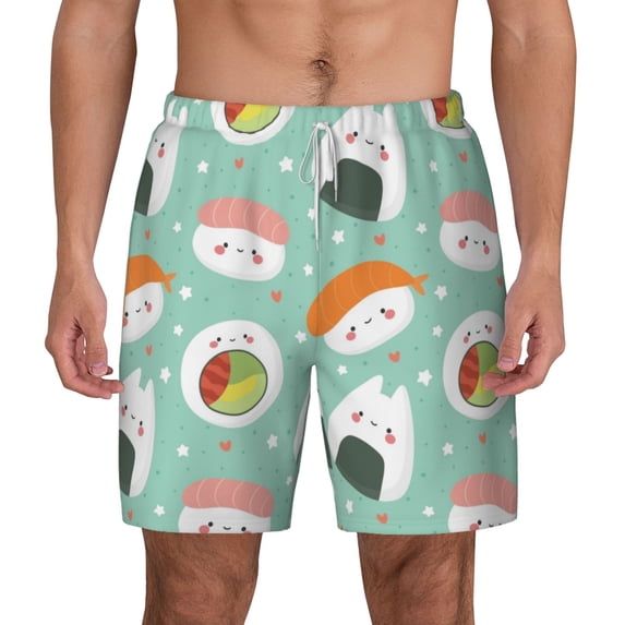 Gaeub Kawaii Sushi Mens Swim Trunks Stretch Beach Shorts Quick Dry for Men Swim Shorts Swimwear with Pockets- Small