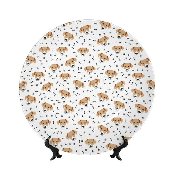Gaeub Labrador Retriever Dog Print Ceramic Plate,Dinner Plates,Bone China Decorative Plates with Display Stand,Art Ceramic Ornaments for Wall Hanging Decoration-8in
