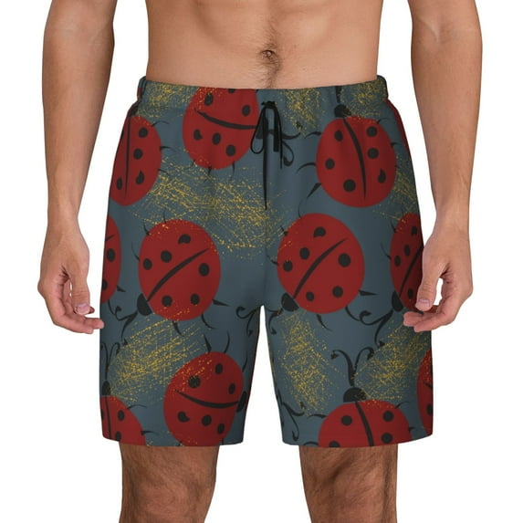 Gaeub Ladybug Mens Swim Trunks Stretch Beach Shorts Quick Dry for Men Swim Shorts Swimwear with Pockets- 3X-Large