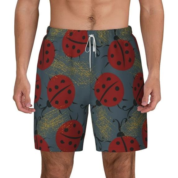 Gaeub Ladybug Mens Swim Trunks Stretch Beach Shorts Quick Dry for Men Swim Shorts Swimwear with Pockets- Medium