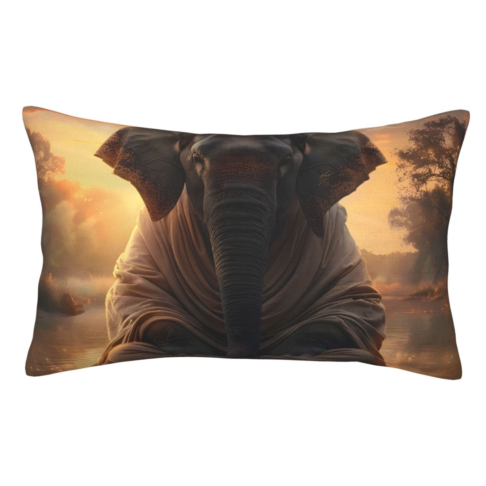 Gaeub Lake Meditating Elephant Print Double Sided Plush Decorative ...