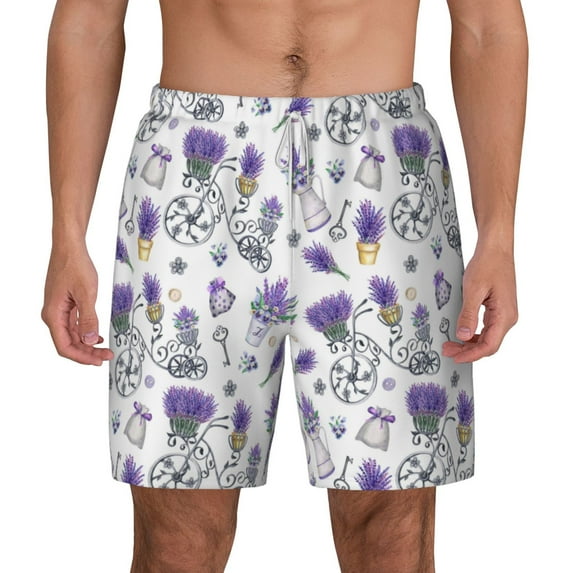 Gaeub Lavender Bicycle Mens Swim Trunks Stretch Beach Shorts Quick Dry for Men Swim Shorts Swimwear with Pockets- Medium