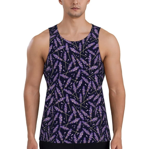 Gaeub Lavender Flowers Men's Athletic Tank Top, Workout Sleeveless Shirts, Running Tank Tops for Gym, Running, Training - 4X-Large