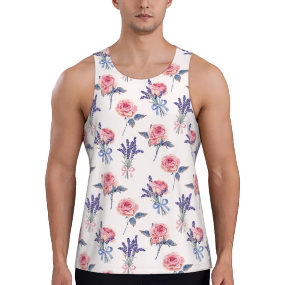Gaeub Lavender Flowers Men's Athletic Tank Top, Workout Sleeveless Shirts, Running Tank Tops for Gym, Running, Training - XX-Large
