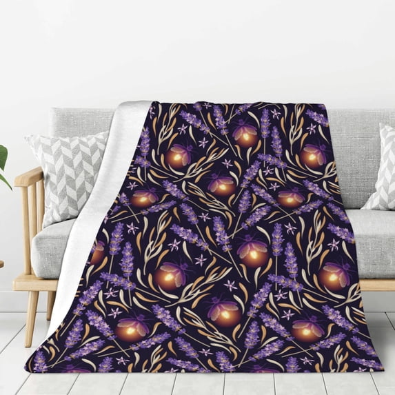 Gaeub Lavender Flowers Print Flannel Throw Blanket, Home Fleece Throw Blanket for Couch or Bed,Decorative Blankets,Lightweight Fuzzy Flannel Blanket-50"x40"