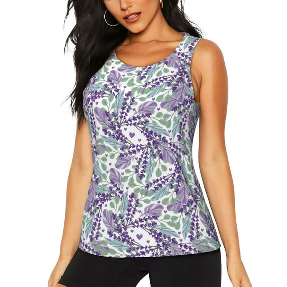 Gaeub Lavender Flowers Women's Workout Tank Tops Lightweight Sleeveless Shirts for Women for Athletic Running Tennis Yoga - Small