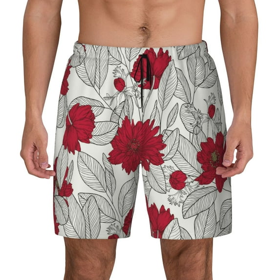Gaeub Leaves And Anemone Mens Swim Trunks Stretch Beach Shorts Quick Dry for Men Swim Shorts Swimwear with Pockets- Large