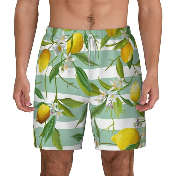 Gaeub Lemon Mens Swim Trunks Stretch Beach Shorts Quick Dry for Men Swim Shorts Swimwear with Pockets- Large