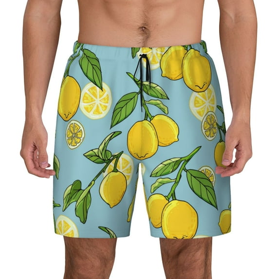 Gaeub Lemon Mens Swim Trunks Stretch Beach Shorts Quick Dry for Men Swim Shorts Swimwear with Pockets- Large