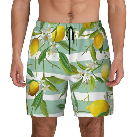 Gaeub Lemon Mens Swim Trunks Stretch Beach Shorts Quick Dry for Men Swim Shorts Swimwear with Pockets- X-Large