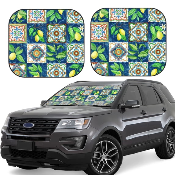 Gaeub Lemon and Leaves Foldable Auto Sun Blocker Visor, Sunshade for Car Front Window, Keeps Your Vehicle Cool - Medium