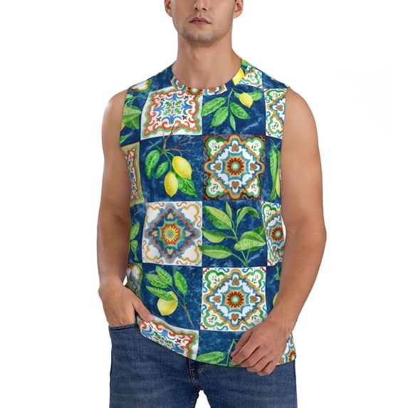 Gaeub Lemon and Leaves Men's Sleeveless Muscle Shirts Workout Tank Tops, Odor Protection and Comfortable - Small