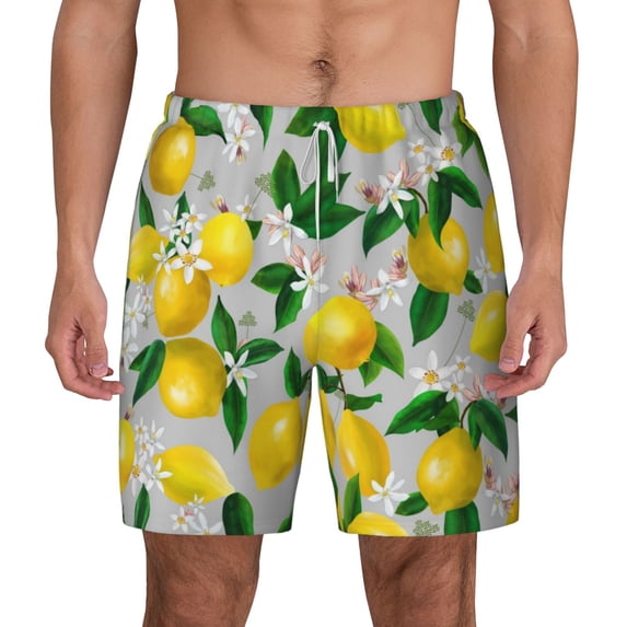 Gaeub Lemon1 Mens Swim Trunks Stretch Beach Shorts Quick Dry for Men Swim Shorts Swimwear with Pockets- Small