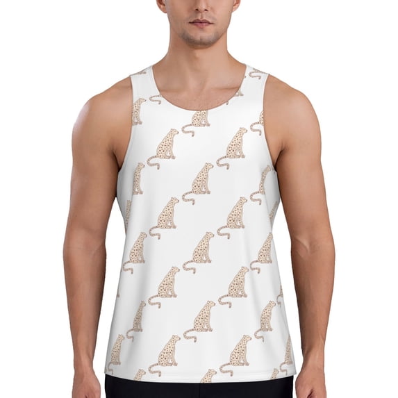 Gaeub Leopard Print Men's Athletic Tank Top, Workout Sleeveless Shirts, Running Tank Tops for Gym, Running, Training - Medium