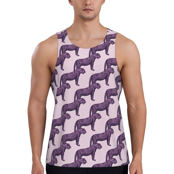 Gaeub Leopard Print Men's Athletic Tank Top, Workout Sleeveless Shirts, Running Tank Tops for Gym, Running, Training - Small