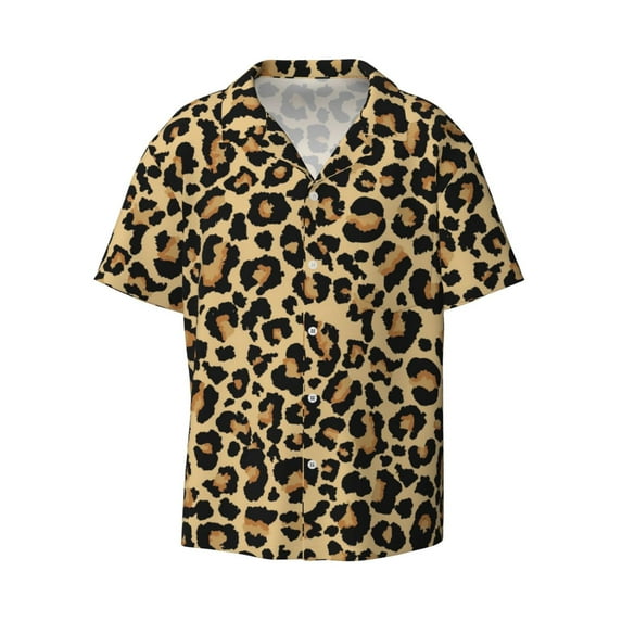 Gaeub Leopard Print Men's Lapel Short Sleeve Shirt, Relaxed Fit Shirt, Soft and Breathable for Outdoors Party Travel - XX-Large