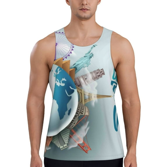 Gaeub Let's go Travel Around the World Men's Athletic Tank Top, Workout Sleeveless Shirts, Running Tank Tops for Gym, Running, Training - XX-Large