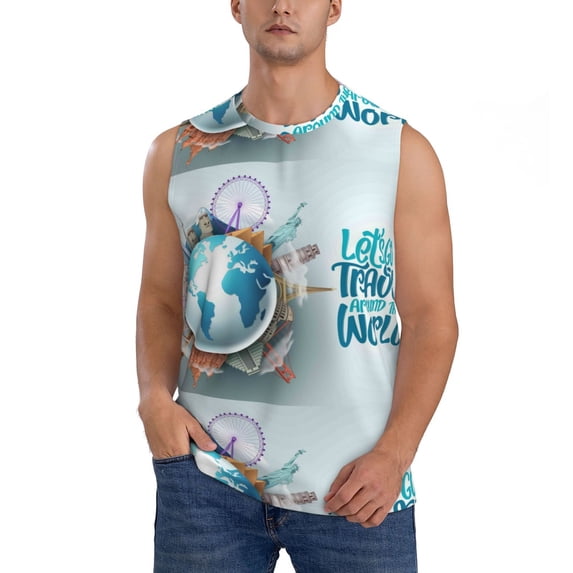 Gaeub Let's go Travel Men's Sleeveless Muscle Shirts Workout Tank Tops, Odor Protection and Comfortable - Medium