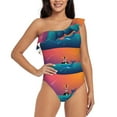 thumbnail image 1 of Gaeub Lighthouse and Whale Women's One Shoulder Ruffle Tummy Control Swimwear for Swimming Surfing Beach Party - X-Large, 1 of 8