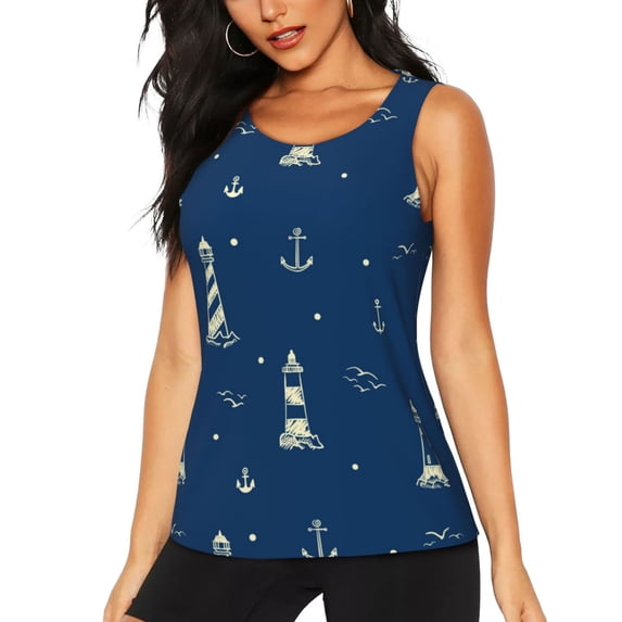 Gaeub Lighthouses and Anchors Women's Workout Tank Tops Lightweight Sleeveless Shirts for Women for Athletic Running Tennis Yoga - Small