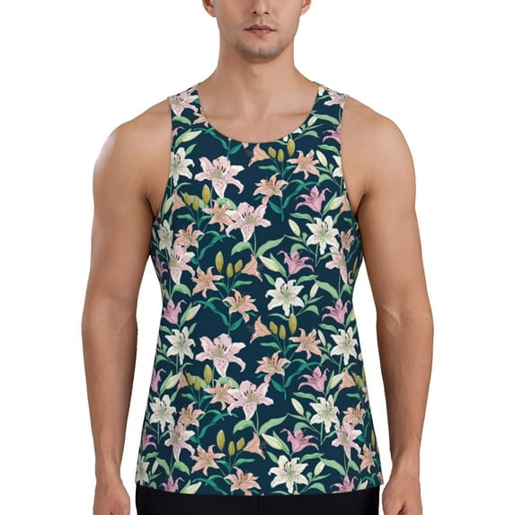Gaeub Lilies Flowers Men's Athletic Tank Top, Workout Sleeveless Shirts, Running Tank Tops for Gym, Running, Training - Large