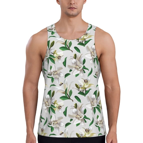 Gaeub Lilies Flowers Men's Athletic Tank Top, Workout Sleeveless Shirts, Running Tank Tops for Gym, Running, Training - XX-Large