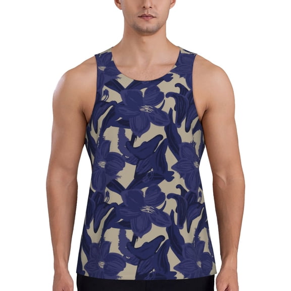 Gaeub Lilies Flowers Men's Athletic Tank Top, Workout Sleeveless Shirts, Running Tank Tops for Gym, Running, Training - XX-Large