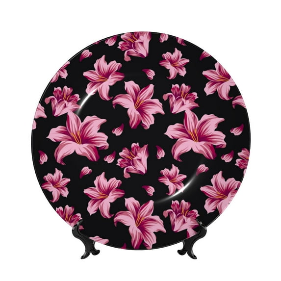 Gaeub Lilies Flowers Print Ceramic Plate,Dinner Plates,Bone China Decorative Plates with Display Stand,Art Ceramic Ornaments for Wall Hanging Decoration-10in
