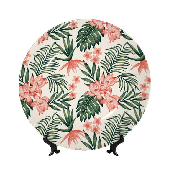 Gaeub Lilies Flowers Print Ceramic Plate,Dinner Plates,Bone China Decorative Plates with Display Stand,Art Ceramic Ornaments for Wall Hanging Decoration-7in