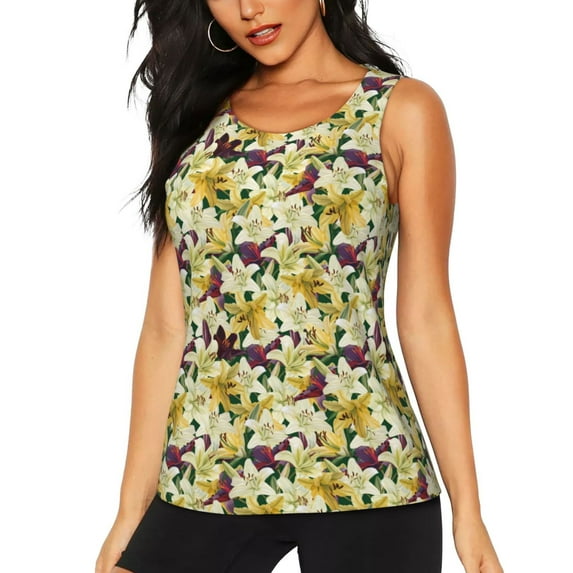 Gaeub Lilies Flowers Women's Workout Tank Tops Lightweight Sleeveless Shirts for Women for Athletic Running Tennis Yoga - Medium