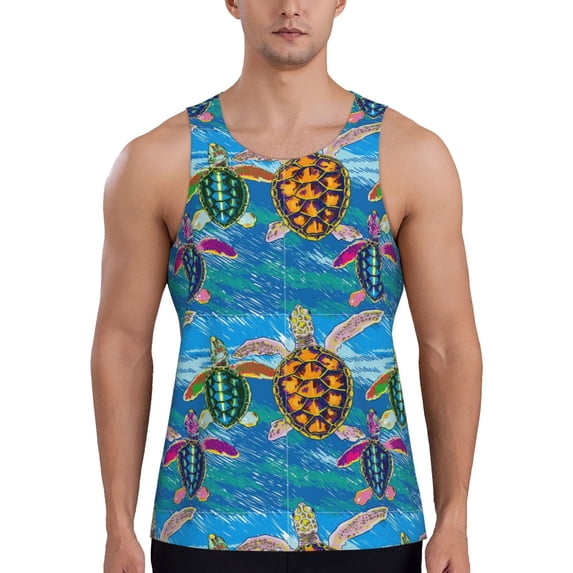 Gaeub Little Sea Turtles Men's Athletic Tank Top, Workout Sleeveless Shirts, Running Tank Tops for Gym, Running, Training - 4X-Large