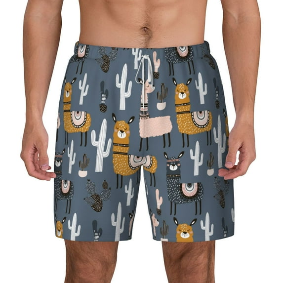 Gaeub Llama and Cactus Mens Swim Trunks Stretch Beach Shorts Quick Dry for Men Swim Shorts Swimwear with Pockets- 3X-Large
