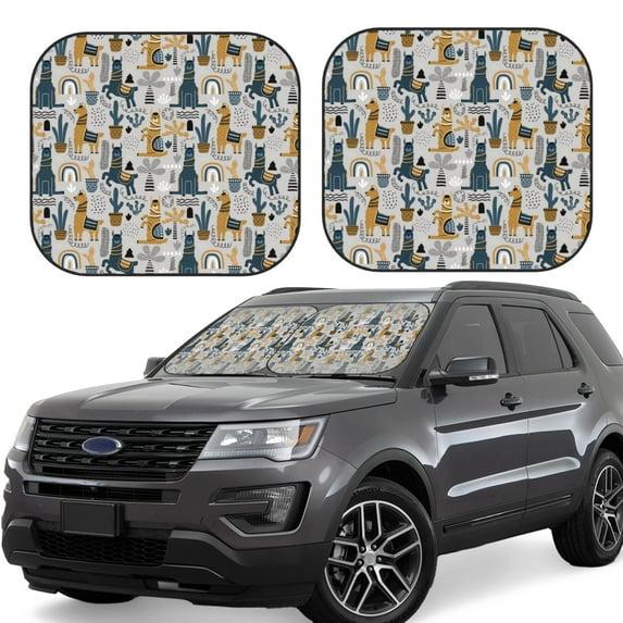Gaeub Llama and Cactus1 Foldable Auto Sun Blocker Visor, Sunshade for Car Front Window, Keeps Your Vehicle Cool - Medium