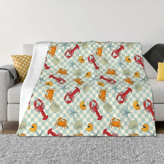 Gaeub Lobster Sea Shell Printed Flannel Throw Blanket,Plush Throw,Fuzzy Bed Blanket for Bedding Sofa and Travel,Decorative Blanket-40"x30"
