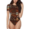 thumbnail image 1 of Gaeub Log Cabin Inside Women'S Short Sleeve One Piece Swimsuit Sexy High-Waisted Bodysuit For Swimming, Beach, Sports - Large, 1 of 9