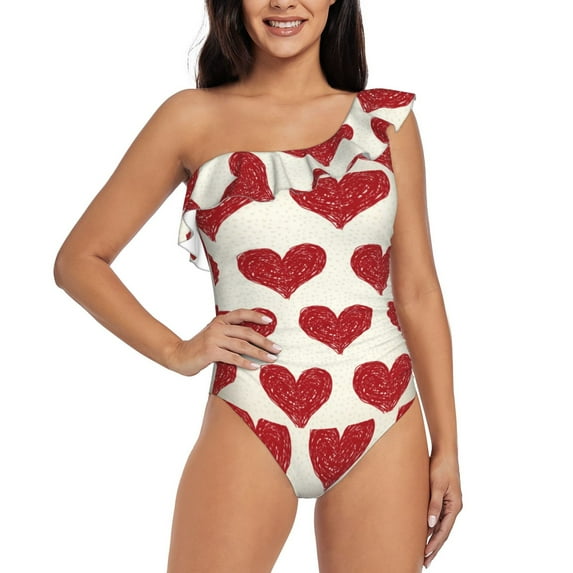 Gaeub Love Women's One Shoulder Ruffle Tummy Control Swimwear for Swimming Surfing Beach Party - Medium