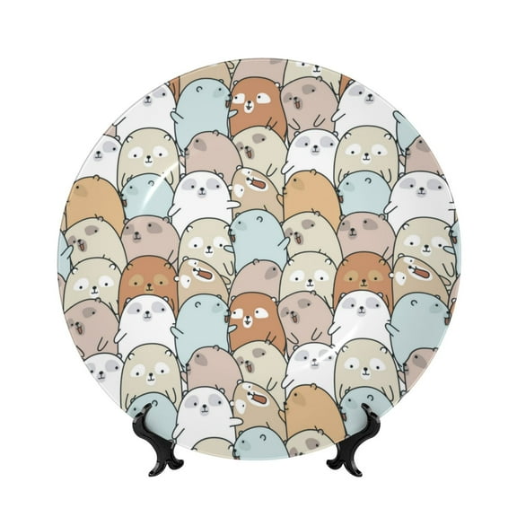 Gaeub Lovely Bear Print Ceramic Plate,Dinner Plates,Bone China Decorative Plates with Display Stand,Art Ceramic Ornaments for Wall Hanging Decoration-6in