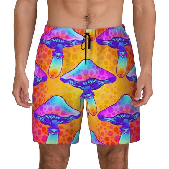 Gaeub Magic Mushrooms Mens Swim Trunks Stretch Beach Shorts Quick Dry for Men Swim Shorts Swimwear with Pockets- X-Large