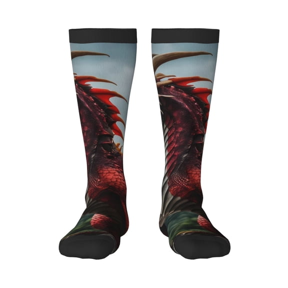 Gaeub Majestic Red Dragon Printed Design Socks Stretchy High Tube Socks for Men Women Teens , Softball Soccer Socks for Hiking, Sport